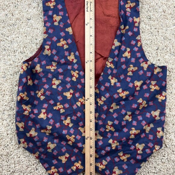 Women's Vintage Vest 111 Main Patriotic American Flag & Teddy Bears Medium - Picture 5 of 9